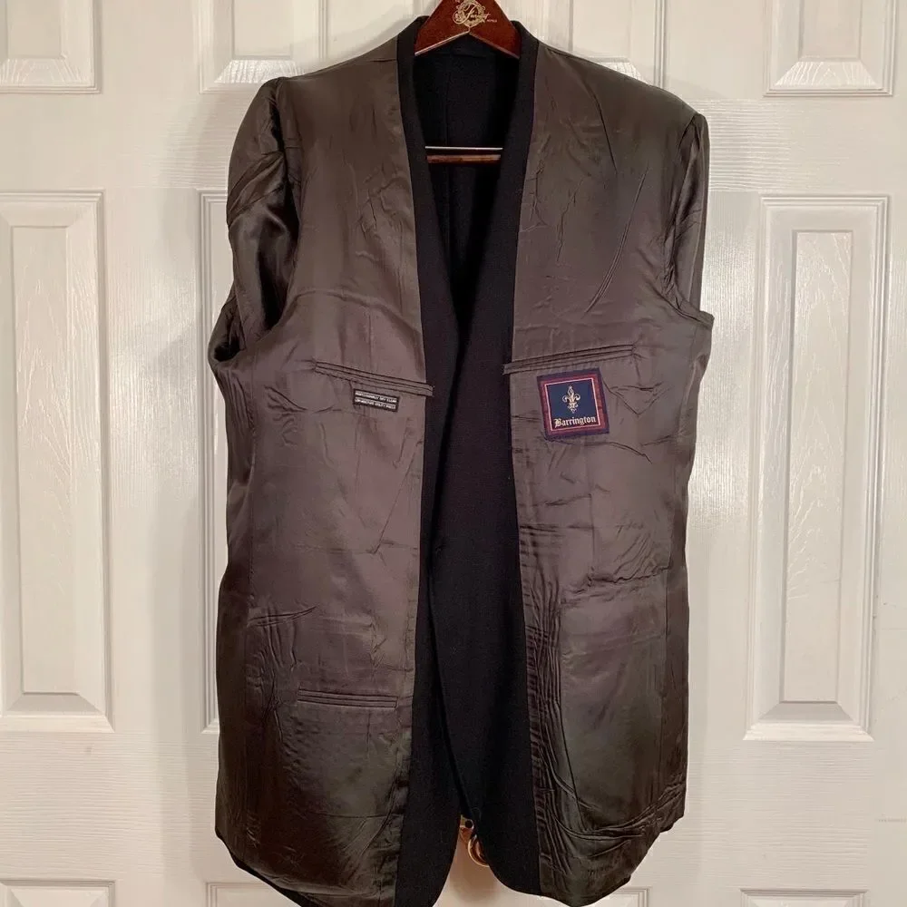 VINTAGE BARRINGTON BLACK WORSTED WOOL BLAZER 46L